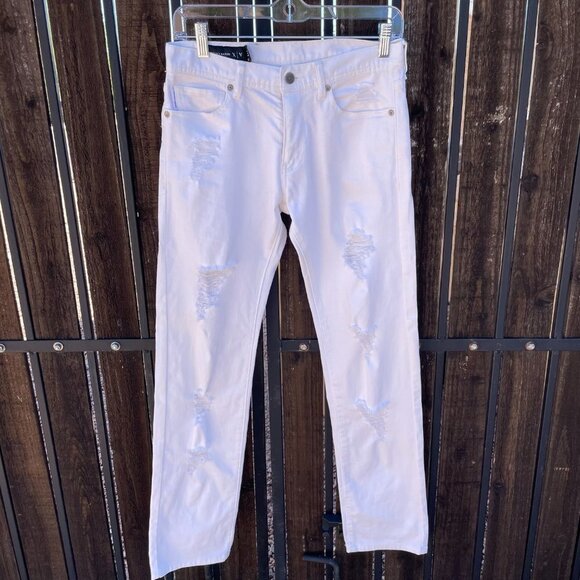 Armani Exchange Denim - Armani Exchange White Straight Jeans distressed ripped mid rise runs small